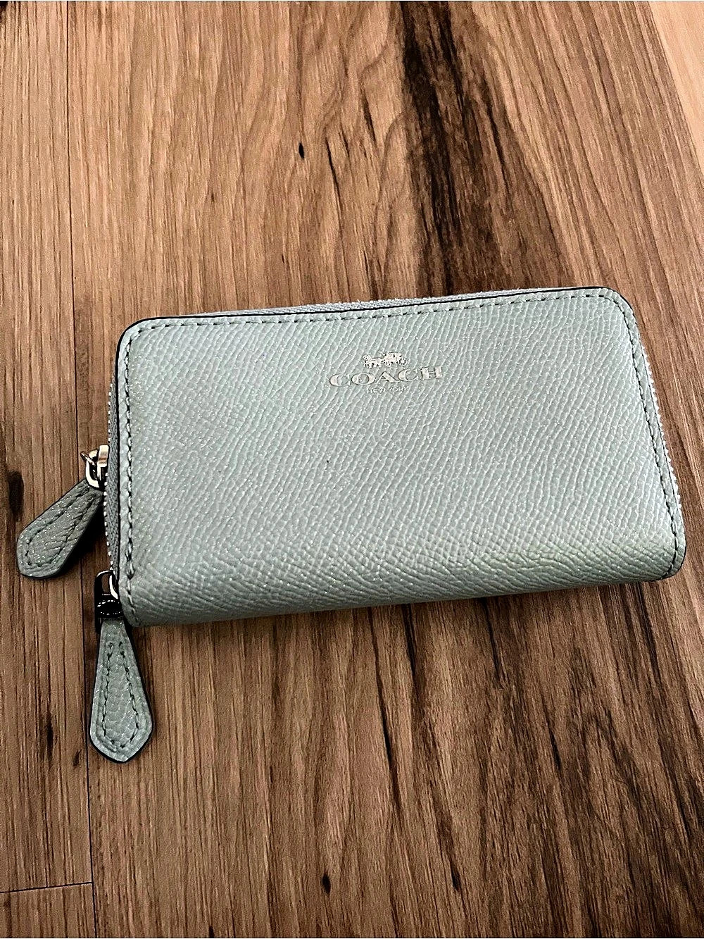 Coach Zip Card Case Leather Wallet Slate Blue Compact Wallet